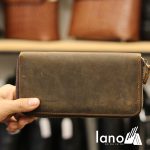Ví cầm tay nam 1 khóa kéo da bò sáp thời trang tiện lợi VCTN012