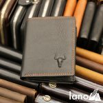 Ví da bò cho nam logo đầu trâu có khâu viền độc lạ VDN014