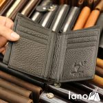 Ví da bò cho nam logo đầu trâu có khâu viền độc lạ VDN014