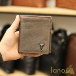 Ví da bò cho nam logo đầu trâu có khâu viền độc lạ VDN014