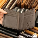 Ví da bò cho nam logo đầu trâu có khâu viền độc lạ VDN014