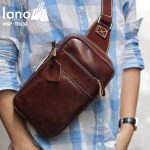 Túi da Lano đeo chéo trước ngực Sling Bag thời trang cao cấp TDL32 nâu đỏ đeo trước ngực