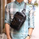Túi da đeo chéo trước ngực Sling Bag thời trang cao cấp TDL32 đen bóng - đeo trước ngực