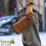 Ví cầm tay nam da bò thật Hautton mẫu mới nhất Lano 2018 nâu vàng - cầm tay