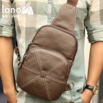 Túi da đeo chéo ngực nam Lano nhỏ gọn tiện lợi TDL48 nâu - đeo trước ngực