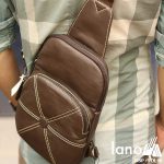 Túi da đeo chéo ngực nam Lano nhỏ gọn tiện lợi TDL48 nâu - đeo lưng