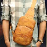 Túi da đeo chéo ngực nam Lano nhỏ gọn tiện lợi TDL48 vàng - đeo trước ngực