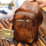 Túi da đeo ngực nam phong cách Lano thời trang gọn nhẹ TDL51 nghiêng