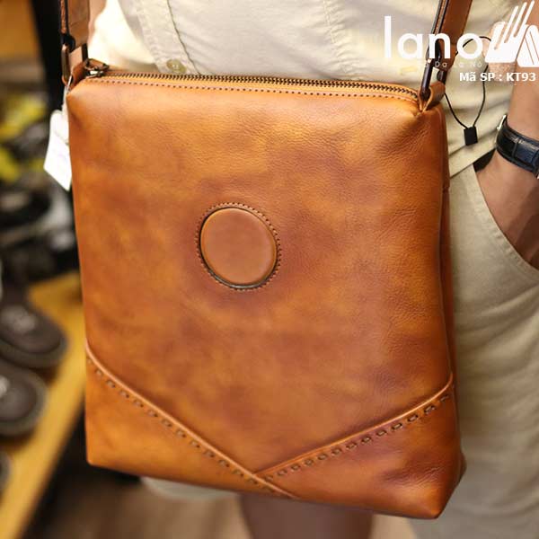 Túi da nam đeo chéo đựng iPad Lano thời trang công sở KT93 nâu vàng
