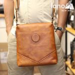 Túi da nam đeo chéo đựng iPad Lano thời trang công sở KT93 nâu vàng - đeo trước