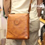 Túi da nam đeo chéo đựng iPad Lano thời trang công sở KT93 nâu vàng - đeo sau lưng