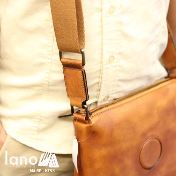 Túi da nam đeo chéo đựng iPad Lano thời trang công sở KT93 nâu vàng