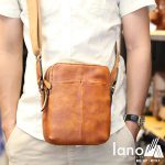 Túi da nam đeo chéo Lano gọn nhẹ sang trọng lịch lãm KT97 nâu vàng - đeo trước