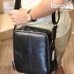 Túi da nam Lano dạng hộp thời trang cao cấp KT91 đen - đeo vai
