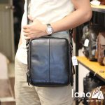 Túi da nam Lano dạng hộp thời trang cao cấp KT91 đen - đeo chéo