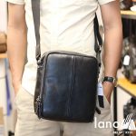 Túi da nam Lano dạng hộp thời trang cao cấp KT91 đen - đeo trước