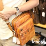 Túi đeo chéo nam da bò Lano cao cấp cho phái mạnh KT94 nâu vàng - đeo chéo