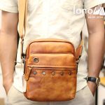 Túi đeo chéo nam da bò Lano cao cấp cho phái mạnh KT94 nâu vàng - đeo trước