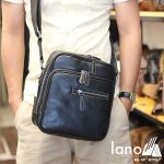Túi đeo chéo nam Lano công sở da bò cực độc KT95 đen - đeo trước