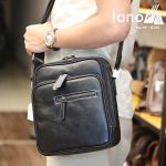 Túi đeo chéo nam Lano công sở da bò cực độc KT95 đen - đeo chéo