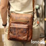 Túi đeo chéo nam Lano công sở da bò thật sang trọng gọn nhẹ KT100 nâu vàng - đeo lưng