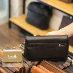 Ví cầm tay nam da bò 2 khóa kéo Lano VCTN058 - mặt sau