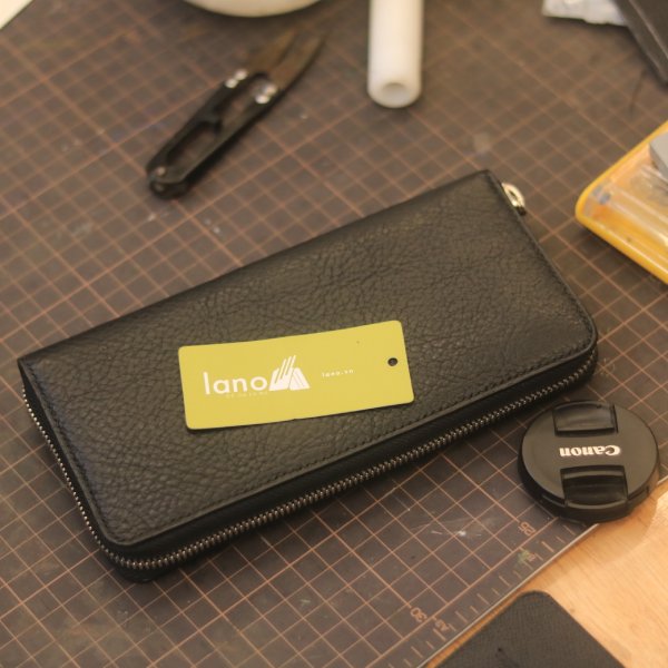 Ví cầm tay thiết kế da thật 1 khoá kéo thời trang lịch lãm Lano VCTK03 màu đen