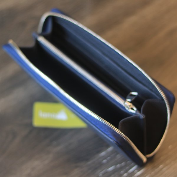 Ví cầm tay thiết kế da thật 1 khoá kéo thời trang lịch lãm Lano VCTK03 màu xanh nội thật