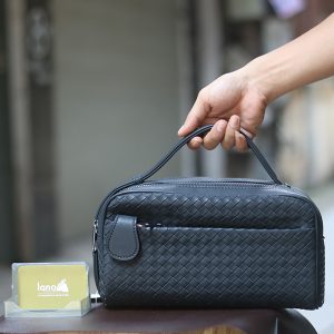 Túi da đan cầm tay dạng hộp dáng ngang Lano CLT68