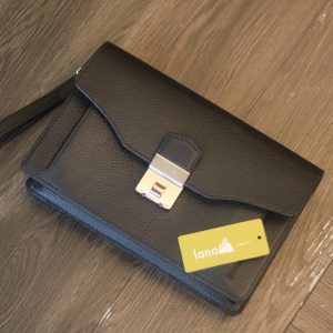 Clutch nam handmade da bò cao cấp khoá số bảo mật khâu tay thủ công lano cltk018 màu đen mặt trước