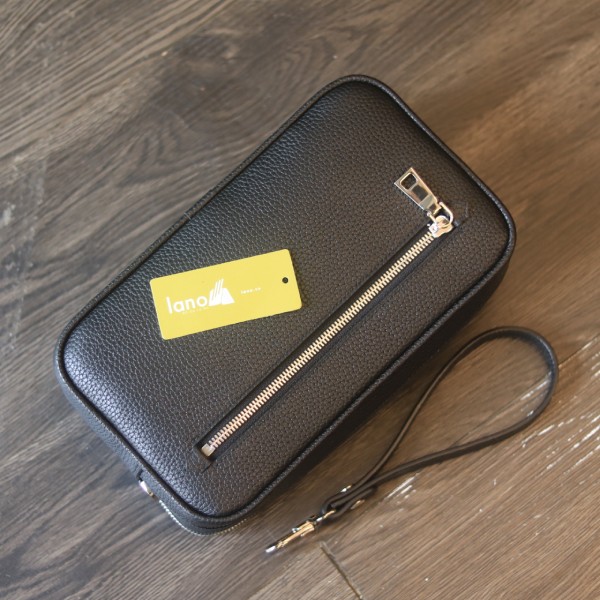 Clutch nam handmade khoá vân tay da thật cao cấp Lano CLTK024 khoá zip bên ngoài