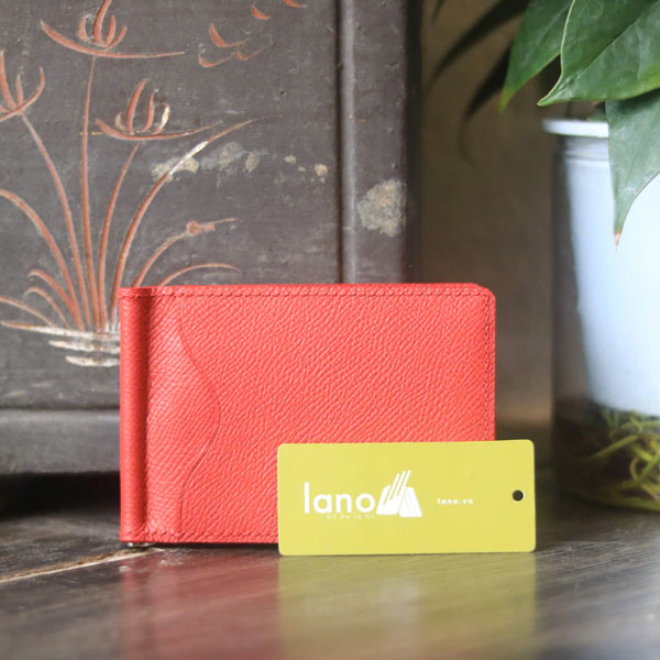 Ví kẹp tiền da bò cao cấp handmade khâu tay thủ công Lano VKT03 màu đỏ