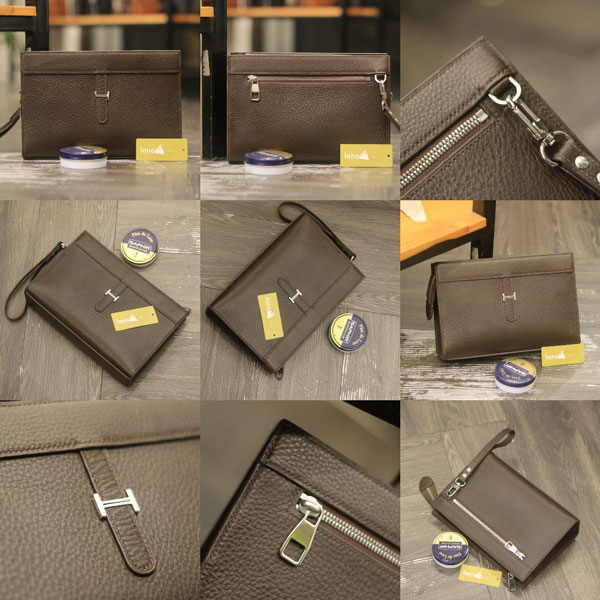 Clutch da bò cao cấp handmade khâu tay thủ công Lano CLTK029 màu nâu thời trang