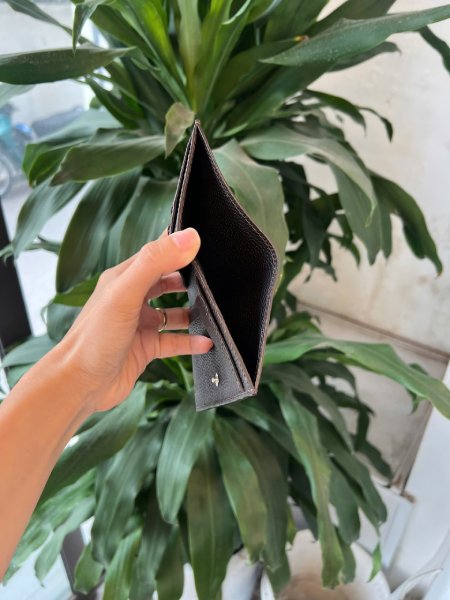 Ví da nam mini handmade gọn gàng sang trọng lano vdntk031 nâu cà phê ngăn đựng tiền