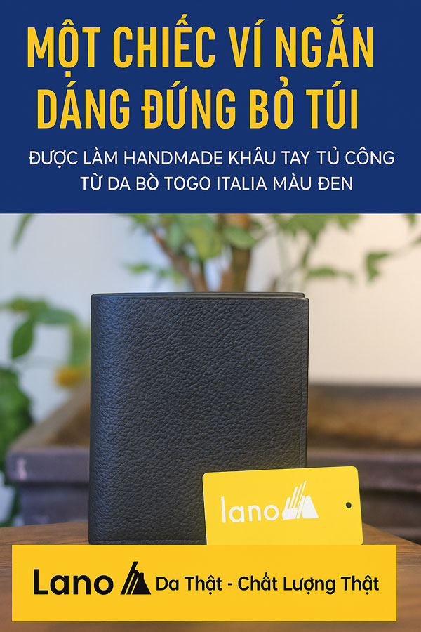 Ví da nam dáng đứng handmade khâu tay thủ công lano VDNTK032 thời trang
