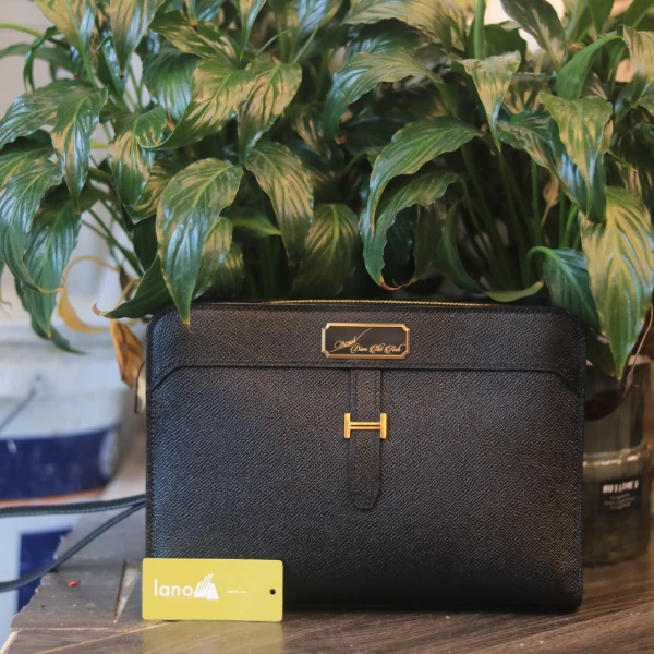 Túi clutch da epsom nhập khẩu khâu tay thủ công Lano CLTK031 mặt trước
