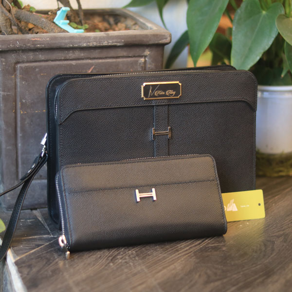 Túi Clutch da epsom nhập khẩu handmade khâu tay thù công Lano CLTK031 combo ví cầm tay