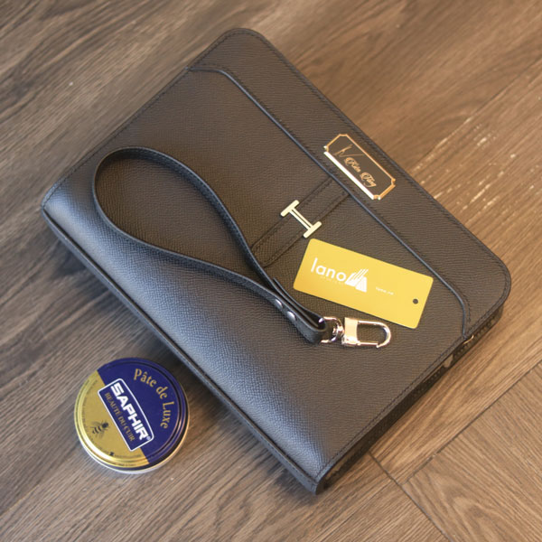 Túi Clutch da epsom nhập khẩu handmade khâu tay thù công Lano CLTK031 mặt trước