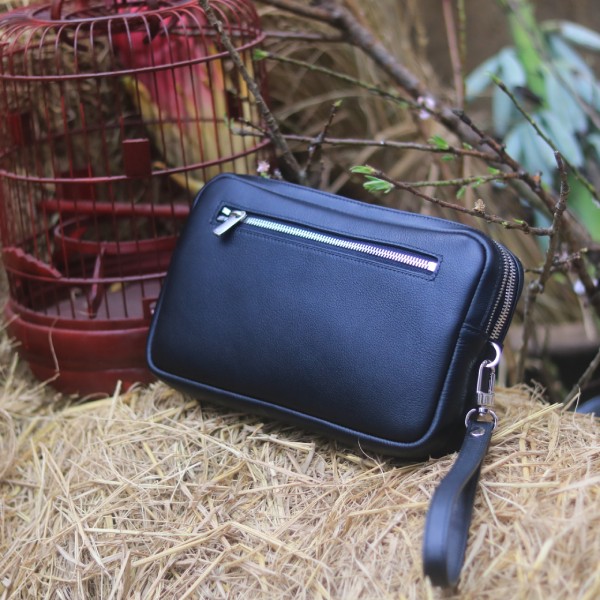 Túi da cầm tay kết hợp đeo chéo có khoá số khâu tay thủ công Lano TDH025 dây cầm tay