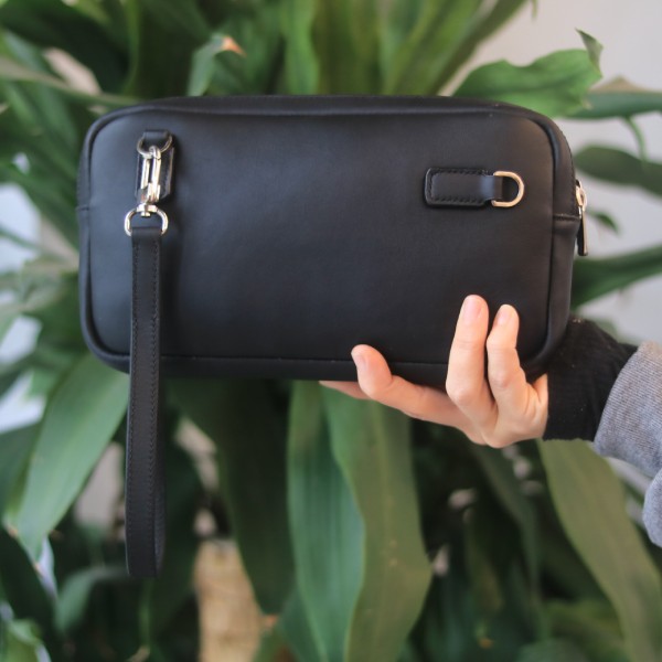 Túi da cầm tay kết hợp đeo chéo khâu tay thủ công da bò nappa Italia Lano TDH024 mặt sau