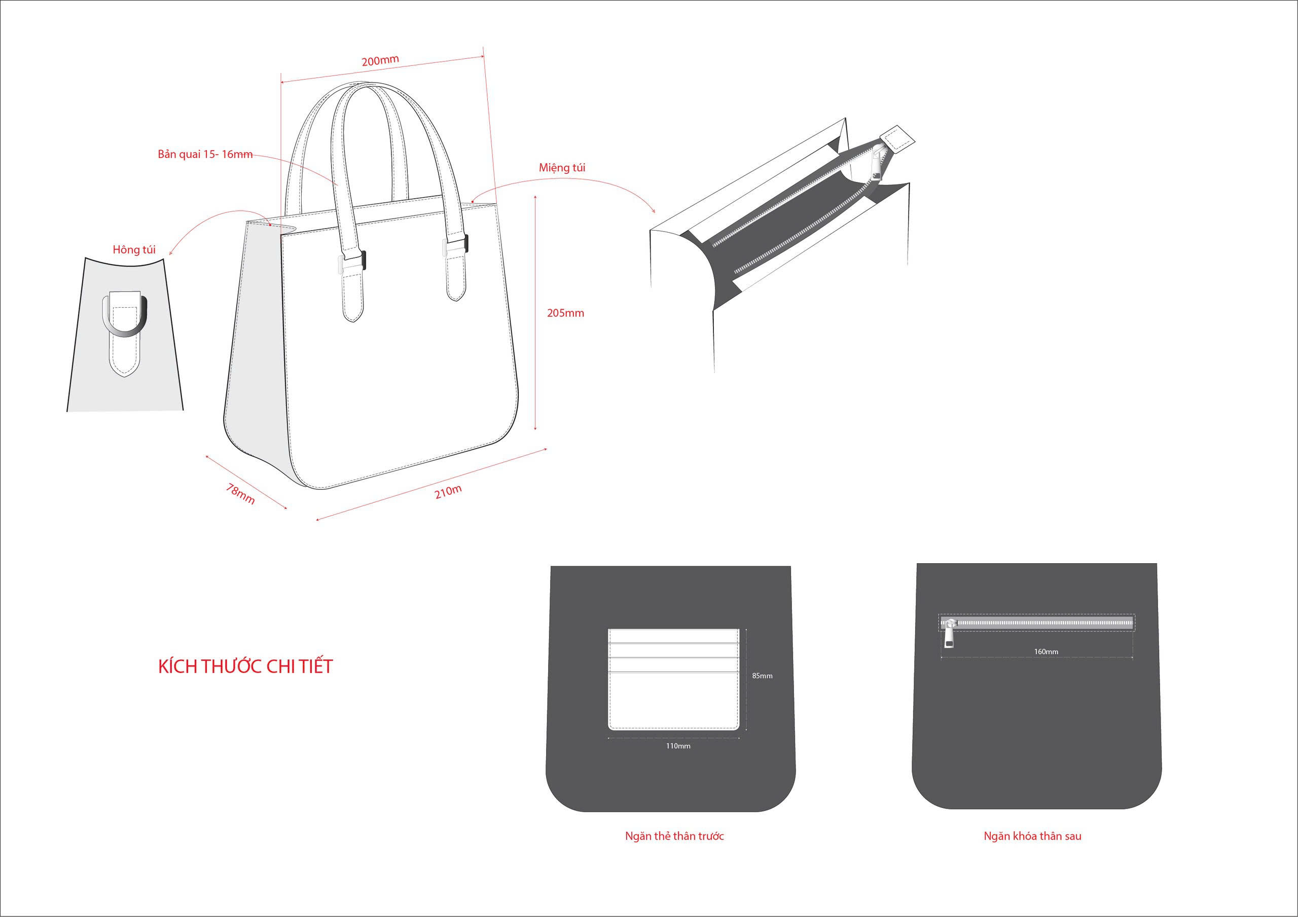 Túi da nữ handmade khâu tay thủ công Lano TDH026 phác thảo