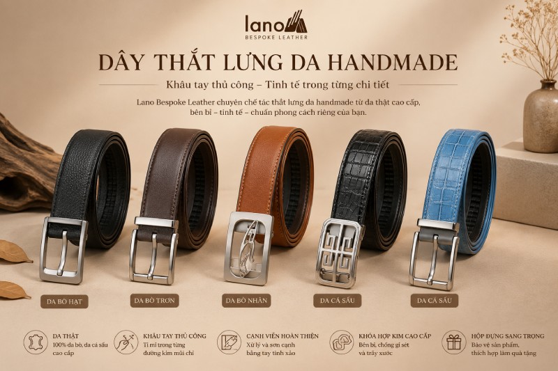 Thắt lưng da handmade cao cấp khâu tay thủ công Lano Bespoke Leather