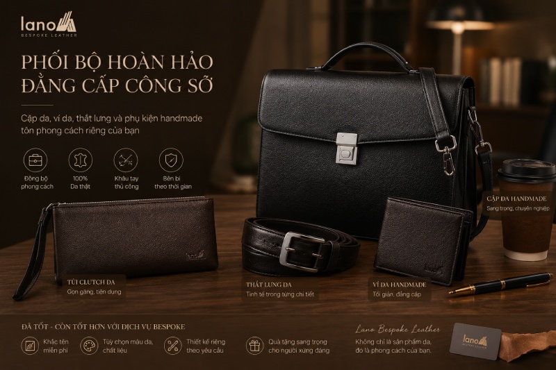 Bộ sản phẩm hoàn hảo cùng cặp da khâu tay, đẳng cấp công sở