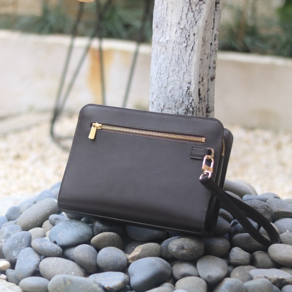 Clutch da bò nappa Italia khâu tay thủ công Lano CLTK037 mặt sau