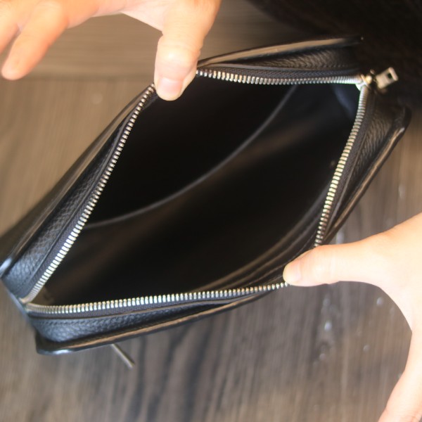 Clutch nam khâu tay thủ công da bê togo Pháp khoá vân tay Lano CLTK039 nội thất bên trong