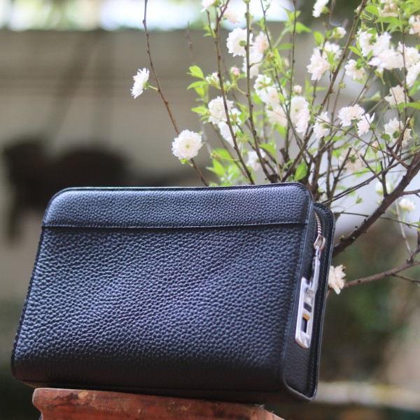 Clutch nam khâu tay thủ công da bê togo Pháp khoá vân tay Lano CLTK039 sang trọng lịch lãm