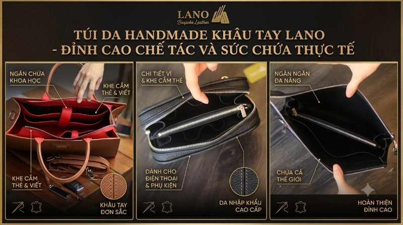 Túi da handmade khâu tay lano đỉnh cao chế tác và sức chứa thực tế