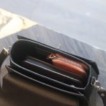 Túi da nữ handmade khâu tay da bò mil hàn quốc Lano TDH027 màu đen ngăn đựng đồ cá nhân