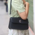 Túi da nữ handmade khâu tay da bò mil hàn quốc Lano TDH027 màu đen nhỏ gọn