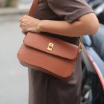 Túi da nữ handmade khâu tay da bò mil hàn quốc Lano TDH027 màu nâu vàng
